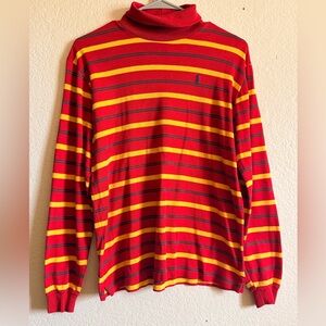Vintage Ralph Lauren Red and Yellow Striped Turtle Neck cotton, made in USA